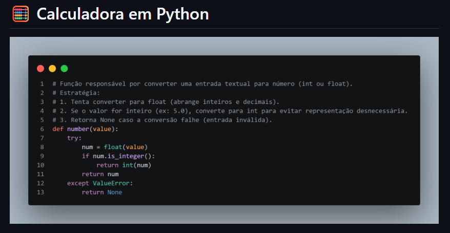 Interface no terminal da Calculadora Python